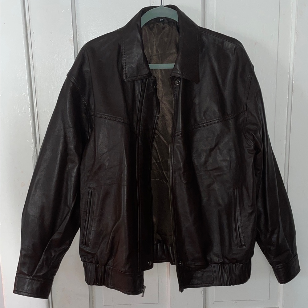Oversized Brown Leather Jacket